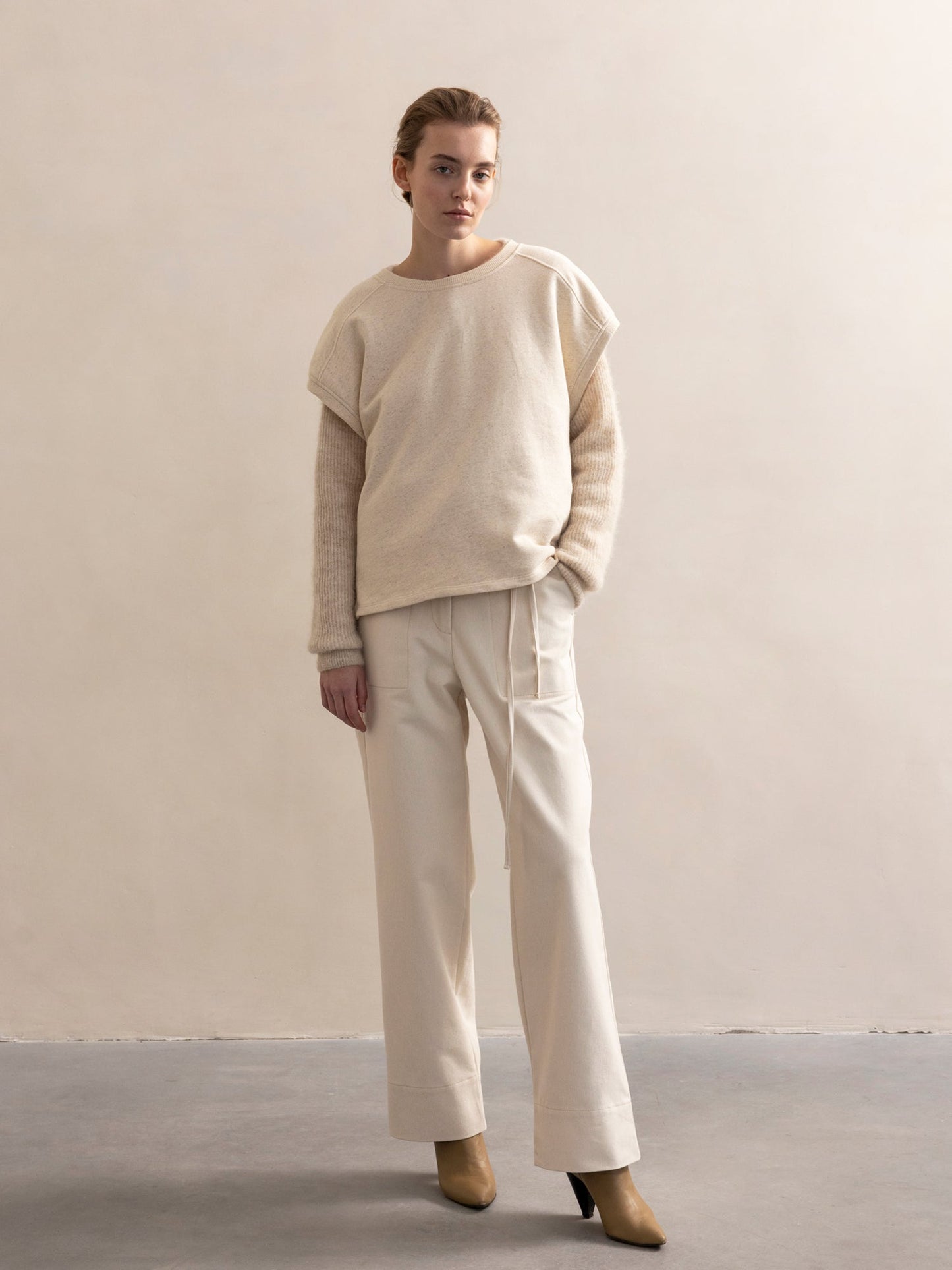 PHAE mouwloze sweater bio katoen / linnenmix dames - Naturel
