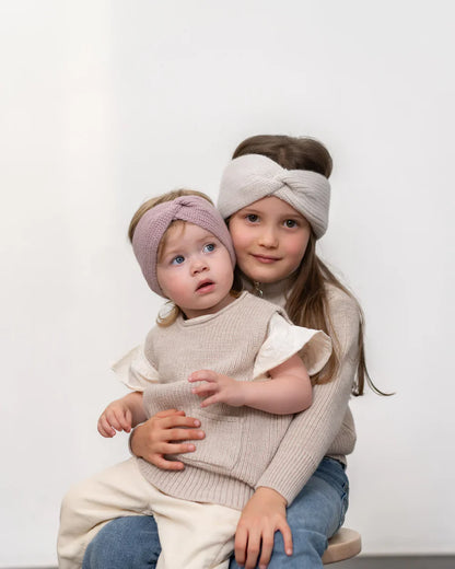 HALFEN kasjmier kinder hoofdband met knoop - Oud roze