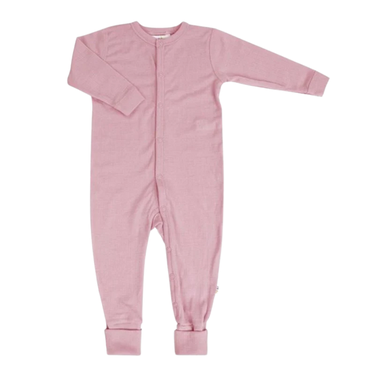 Joha wollen jumpsuit met omslag voetjes - Old rose