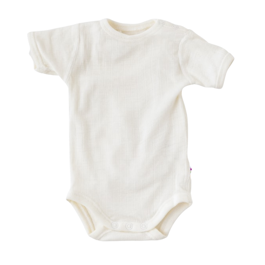 Joha merino wollen romper korte mouw - Naturel