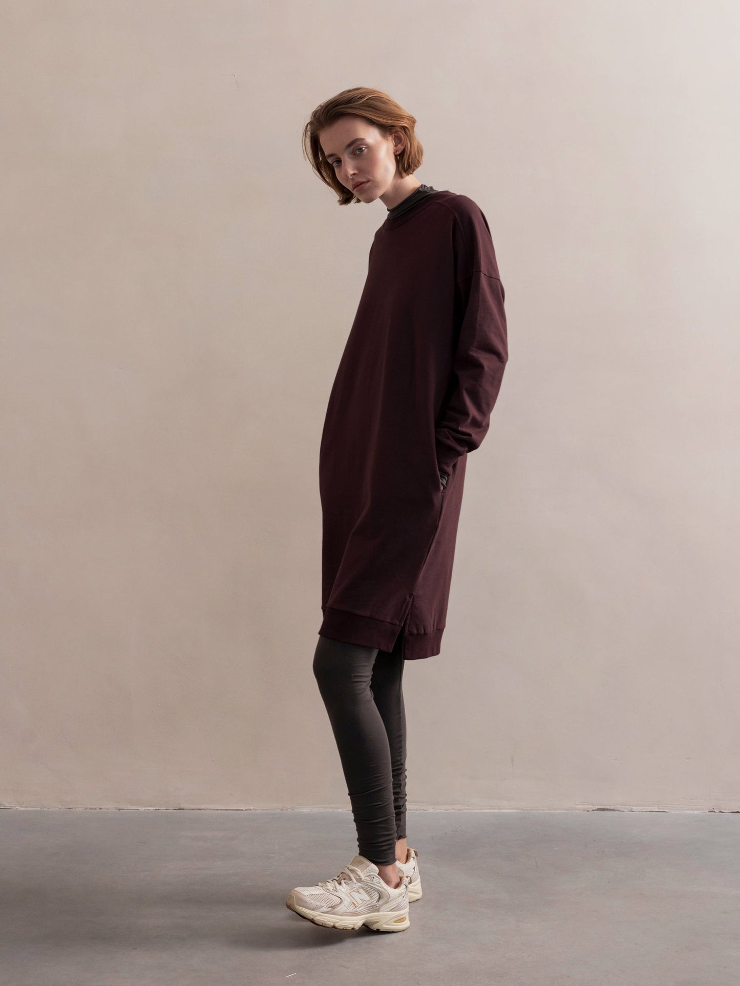 PHAE chunky sweaterdress bio katoen dames - Dark Umber